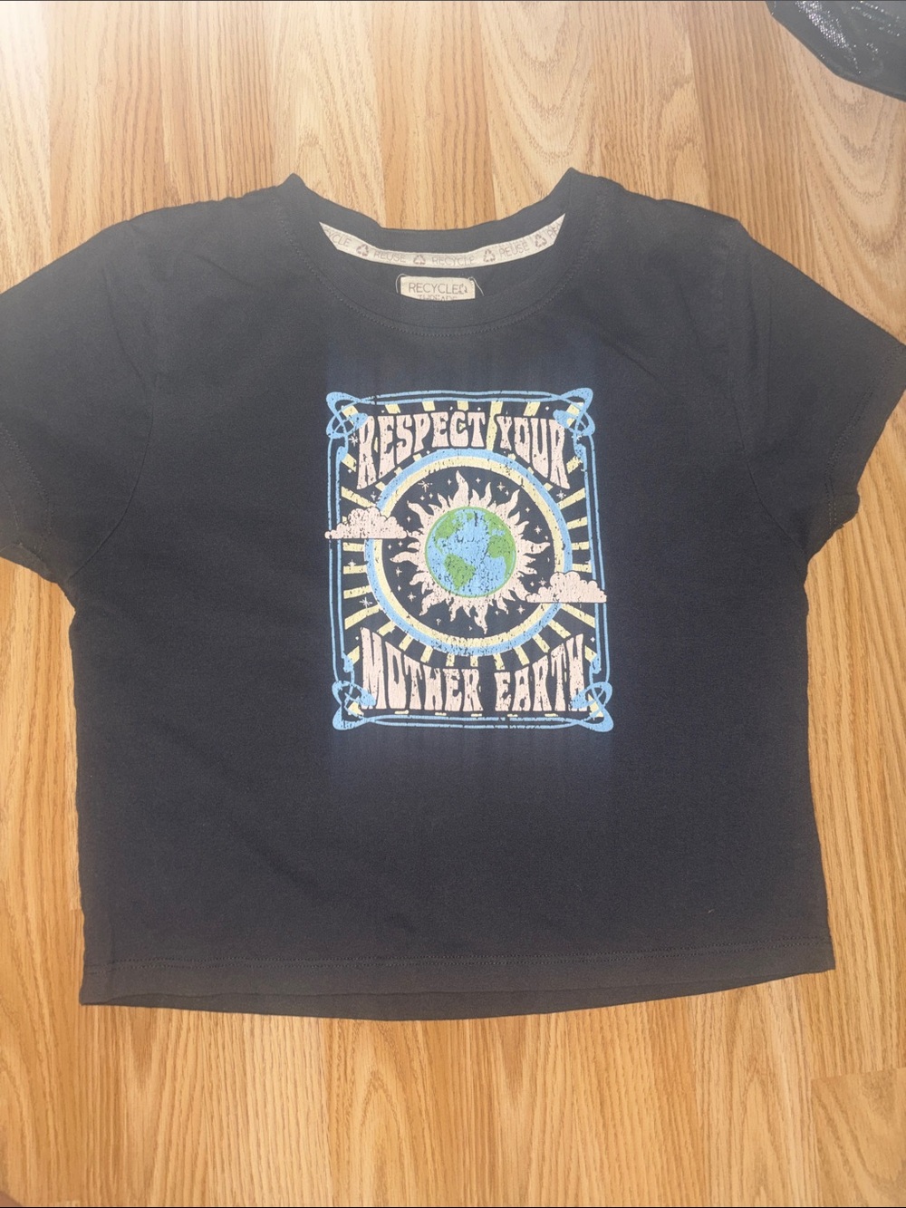 Respect Your Mother Earth Graphic Crop Tee - Black